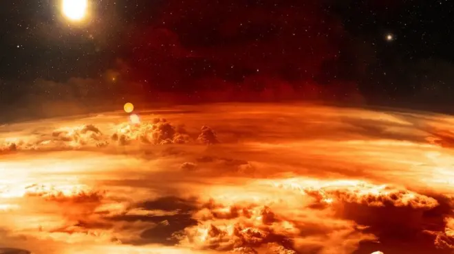 A planet with an orange atmosphere