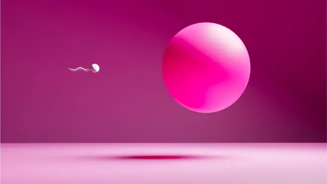 Ilustração de espermatozoide a caminho do óvulo
