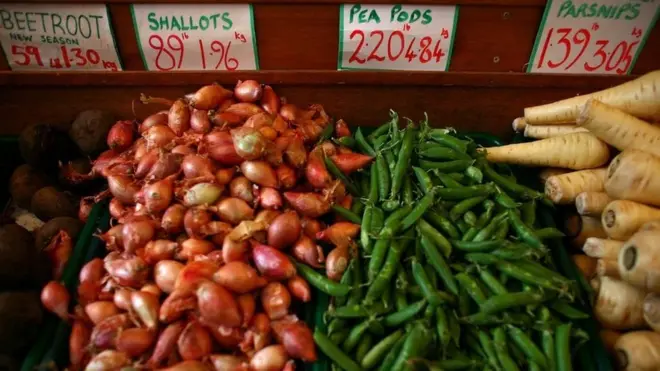 英国很多蔬菜水果店内的价钱牌都使用“双轨制”，分别标出货品磅和公斤的售价。