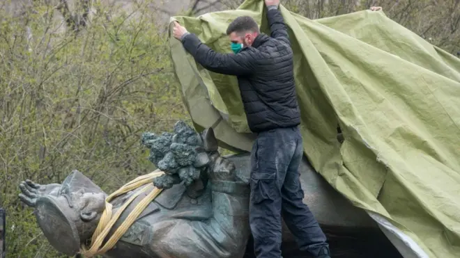 Russia was angered by the removal last month of a statue of Soviet Marshal Ivan Konev