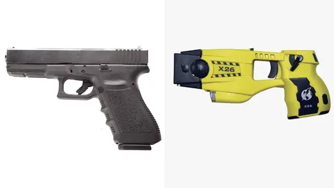 Brooklyn Center police officers are advised to keep handguns and Tasers - like this type used by US police forces - on opposite sides