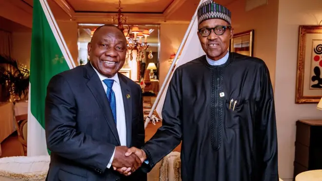 President Cyril Ramaphosa meet President Muhammadu Buhari