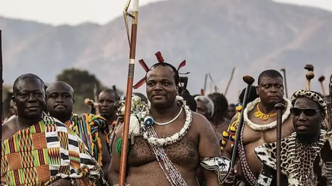 King Mswati III, centre, has ruled the country since 1986