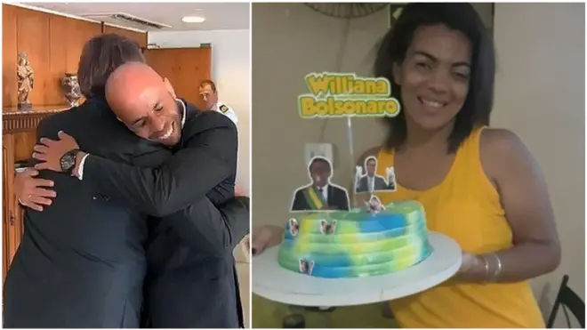 Auder abraça Bolsonaro/ Fanny e bolo