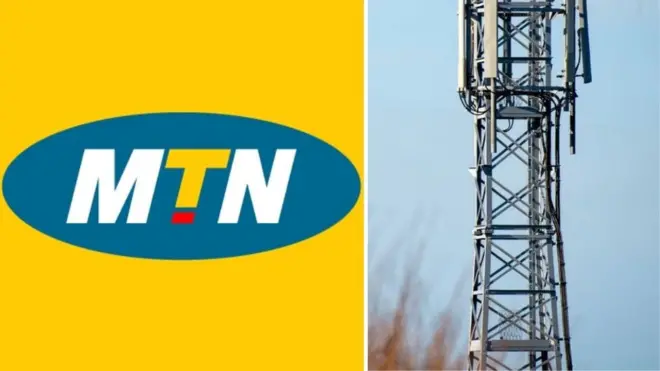 Collage of MTN logo and mast