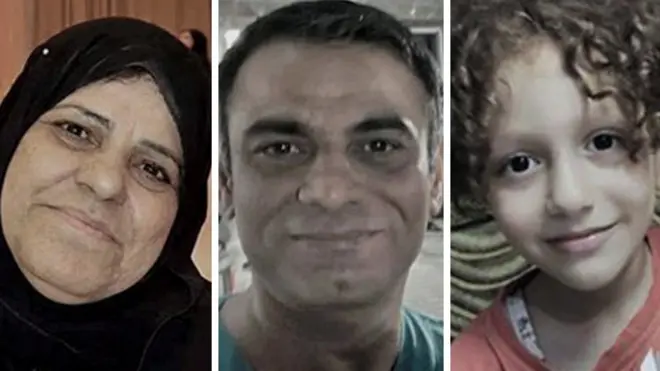 Composite image showing family album photos of Palestinians killed in the bombings in Gaza