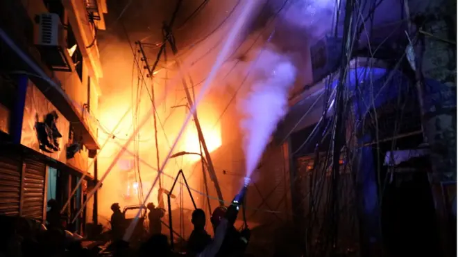 The blaze broke out in residential building also used as a chemical warehouse