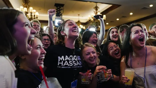 Crowds cheering Democrat gains