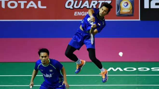 Pasangan ganda putra Indonesia, Mohammad Ahsan/Rian Agung Saputro, mau ke babak semifinal Kejuaraan Dunia Bulutangkis 2017 di Glasgow, Skotlandia.