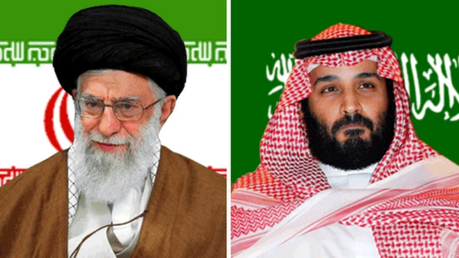 ईरान के आयोतुल्लाह ख़ामेनी (बाएं) और सऊदी क्राउन प्रिंस मोहम्मद बिन सलमान