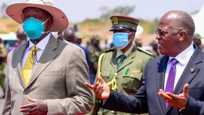 Perezida Museveni na Magufuli i Chato, Tanzania