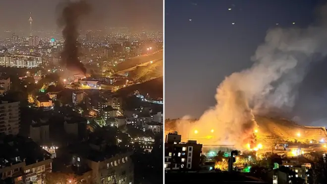 آتش در زندان اوین - عکس سمت راست از طریق وحید آنلاین / عکس سمت چپ از رسانه‌های حکومتی ایران