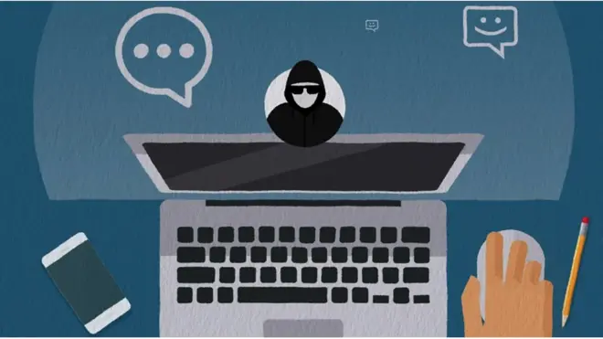 Naslovna ilustracija sa laptopom i maskiranom osobom