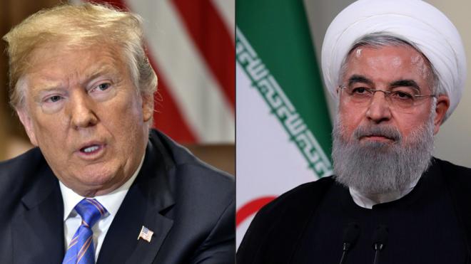 Composite photo showing Donald Trump and Hassan Rouhani