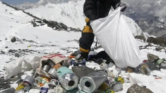 Mount Everest covered in litter