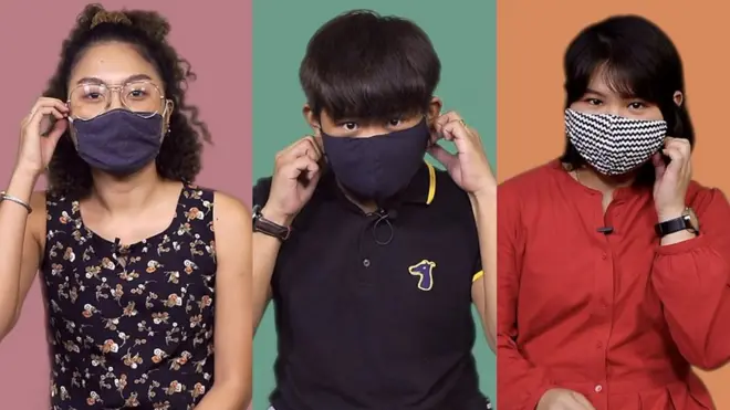 ภาพเด็กรุ่นใหม่ใส่หน้ากากผ้าป้องกันโควิด