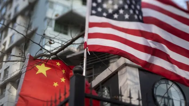 美国与中国国旗