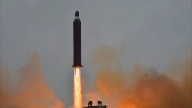 The missile fired is thought to be an intermediate-range Musudan similar to this