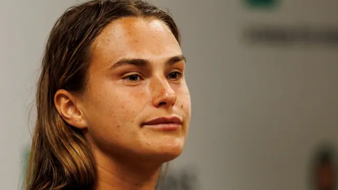 Aryna Sabalenka during a French Open news conference