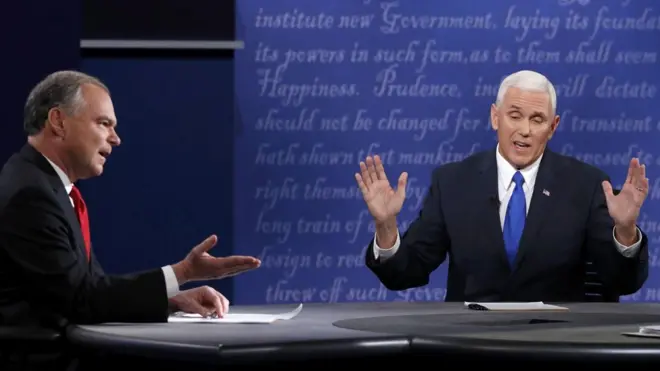 Musharixiinta jagada madaxweyne ku xigeenka Mareykanka Tim Kaine iyo Mike Pence oo doodaya.