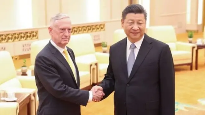 ماتيس (يسارا) التقى الرئيس شي جينبينغ خلال زيارة التي تستغرق ثلاثة أيام