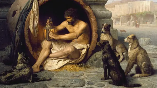 "Diógenes sentado en su barril" de Jean-Léon Gérôme (1860).