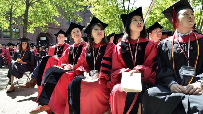 Harvard University students at graduation.