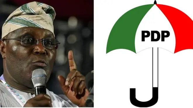 Atiku Abubakar and PDP logo