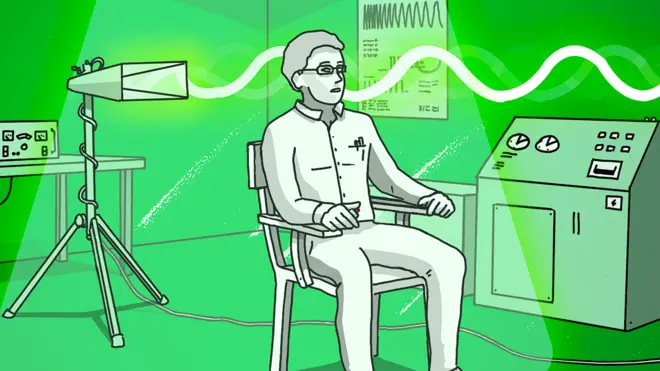 Illustration of man undergoing an experiment on his brain