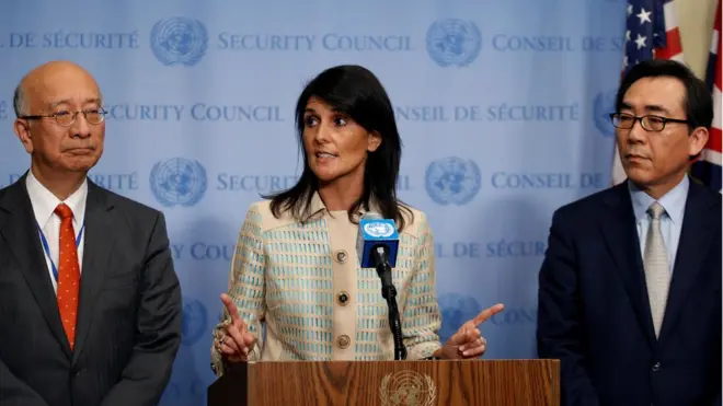 ถ้อยแถลงของนางเฮลีย์บ่งชี้เป็นนัยว่า ยังมีชาติที่ไม่เห็นด้วยกับการออกมาตรการคว่ำบาตรเกาหลีเหนือรอบใหม่