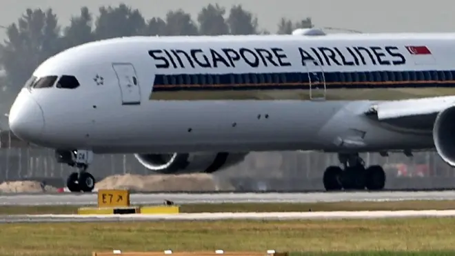 新加坡樟宜機場上的新航客機（28/3/2018）