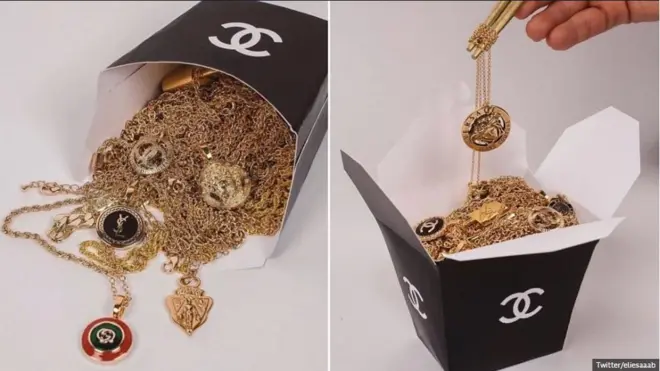 Foto di atas adalah olok-olok terhadap para mahasiswa kaya, saking mewahnya mereka diibaratkan menyantap perhiasan bermerek seperti Gucci dan Yves Saint Laurent.