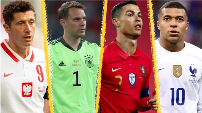 Robert Lewandowski, Manuel Neuer, Cristiano Ronaldo and Kylian Mbappe