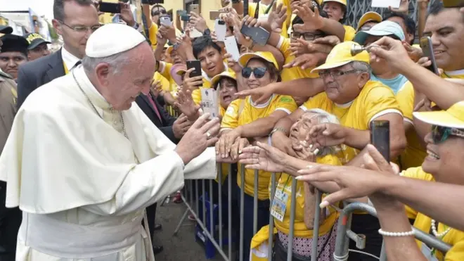 The Pope was greeted by crowds in Trujillo