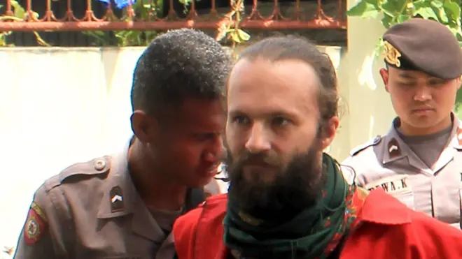 Jakub Fabian Skrzypski tiba di Pengadilan Wamena, Papua, untuk menghadiri sidang pada 17 Desember 2018.