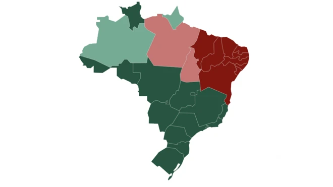 Mapa do Brasil, pintado com cores refletindo qual candidato venceu7games android jogocada unidade da federação