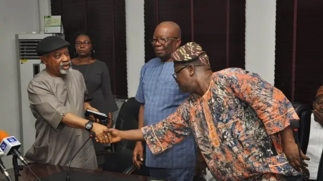 File foto of Minister of Labour and Employment, Sen. Chris Ngige for Federal Ministry of Labour inside Abuja with ASUU delegation