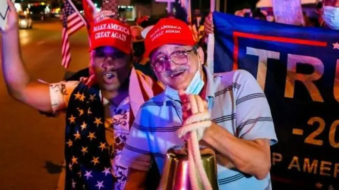फ़्लोरिडा के मिआमी में रैली करते ट्रंप समर्थक