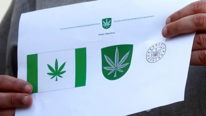 The Kanepi municipality's new flag and coat of arms features a cannabis leaf