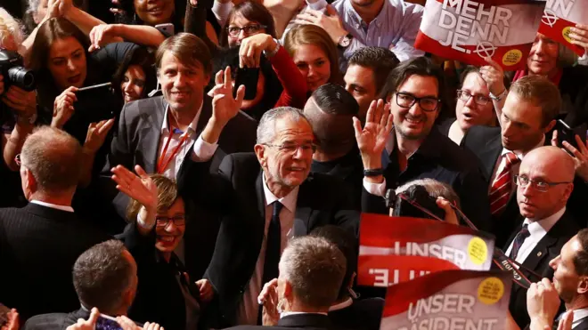 فان دير بيلين بين أنصاره يحتفل بفوزه في الانتخابات