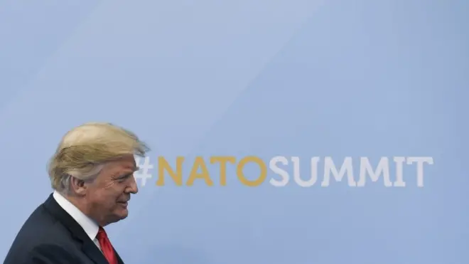 ترامب لدى وصوله لقمة الناتو في بروكسل يوم 11 يوليو/تموز