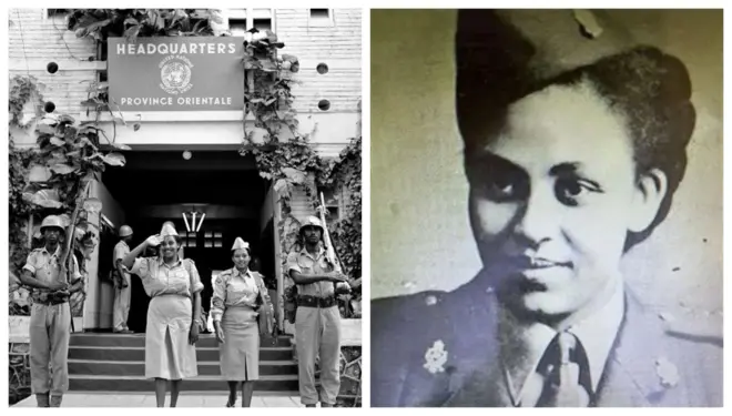 Sr. Aster Ayyaanaa [bitaa gara mirgaatti sadaffaa irra kan jirtu]1960 UN jalatti nagaa kabchiisuuf Koongootti yeroo ergamte.