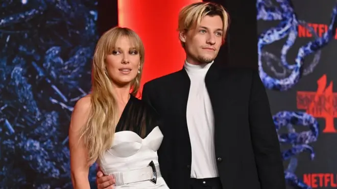 British actress Millie Bobby Brown (L) and Jake Bongiovi attend "Stranger Things" season 4 premiere for Netflix Brooklyn for New York City on 14 May 2022