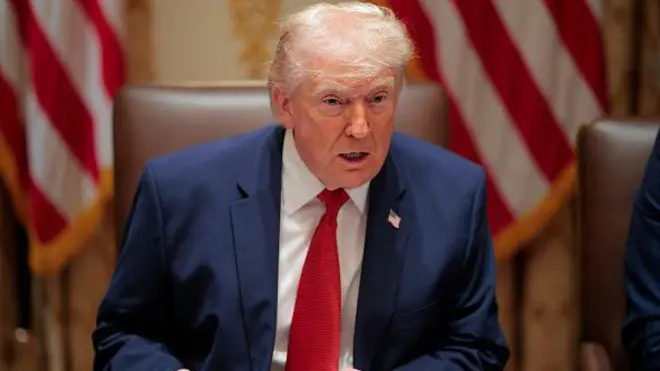 U.S. President Donald Trump dey tok during one Cabinet meeting inside di Cabinet Room of di White House on March 26, 2026 for Washington, DC. Dis na Trump second Cabinet meeting of 2026 and di first since di United States and Israel start to attack Iran on February 28.