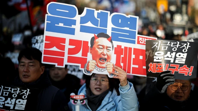 Protesta en Corea del Sur contra el presidente.