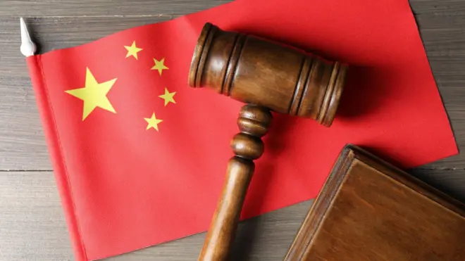 设计图片:中国国旗(后)与法槌(前)