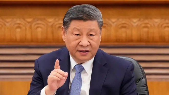 O presidente chinês, Xi Jinping, no Grande Palácio do Povo, em Pequim (China), no dia 28 de março de 2025