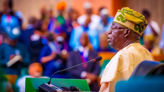 President Tinubu addressing a jint session of the National Assembly