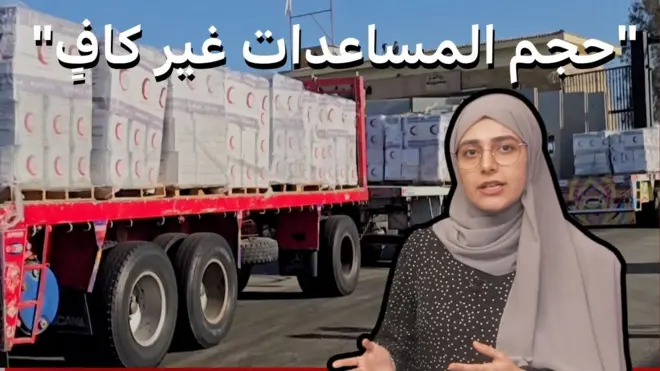 صورة لشاحنات محملة بالمساعدات متجهة إلى غزة