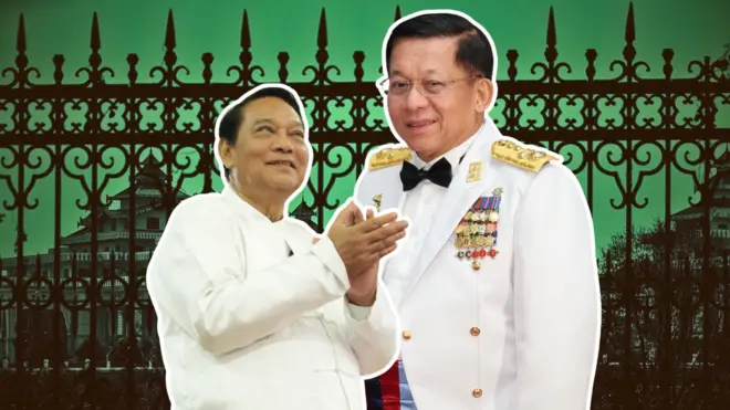 USDP ပါတီဥက္ကဋ္ဌ ဦးခင်ရီနဲ့ ဗိုလ်ချုပ်မှူးကြီးမင်းအောင်လှိုင်ကို လွှတ်တော်နောက်ခံနဲ့ဒီဇိုင်းဆွဲထားတာဖြစ်ပါတယ်။